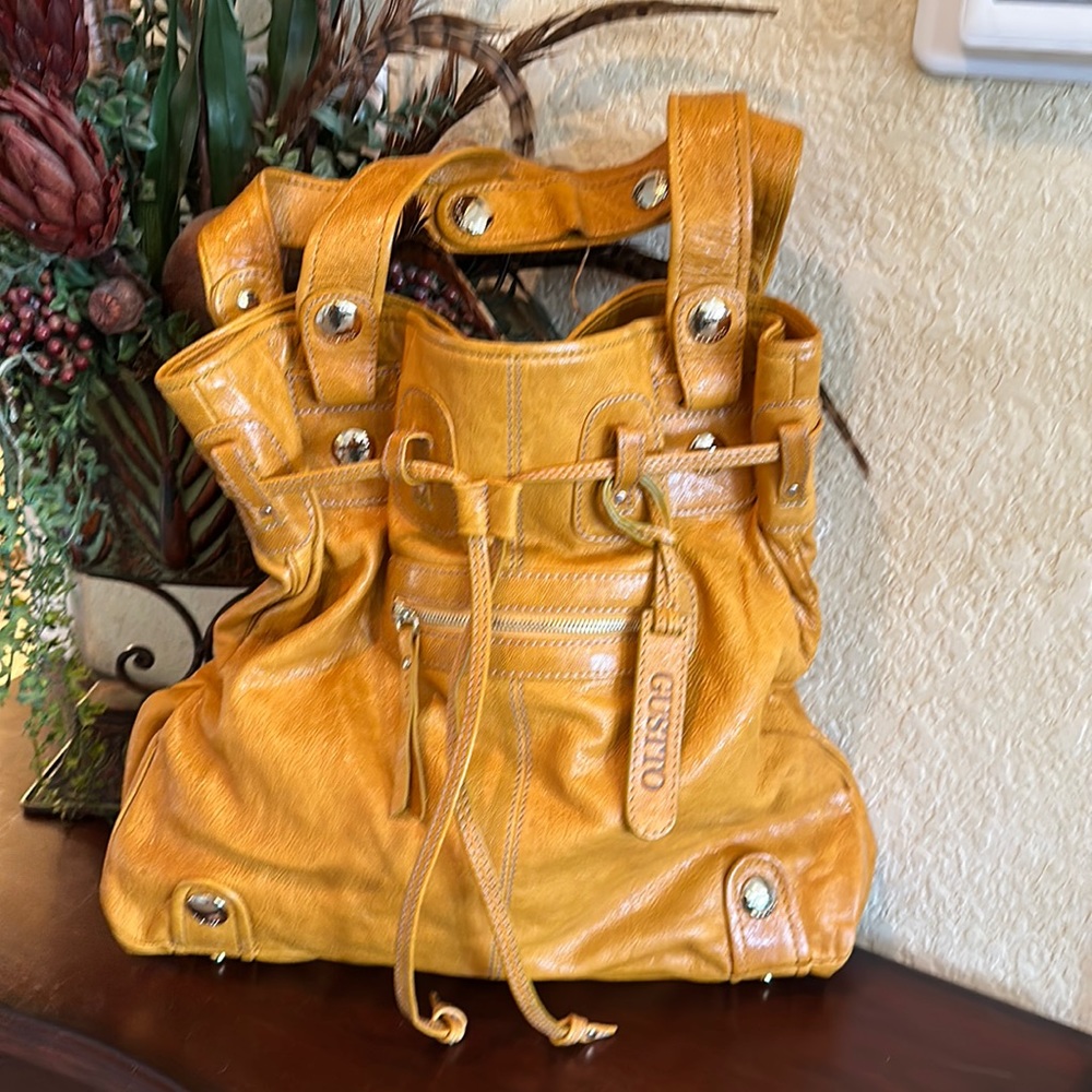 Gustto yellow leather satchel